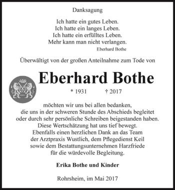 Traueranzeige von Eberhard Bothe  von Magdeburger Volksstimme