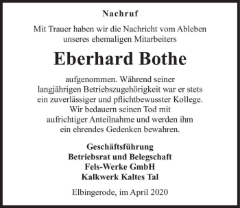Traueranzeige von Eberhard Bothe  von Magdeburger Volksstimme