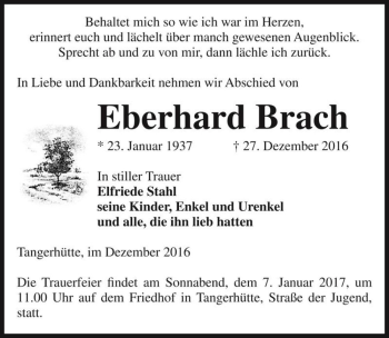 Traueranzeige von Eberhard Brach  von Magdeburger Volksstimme