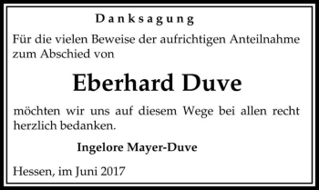 Traueranzeige von Eberhard Duve  von Magdeburger Volksstimme