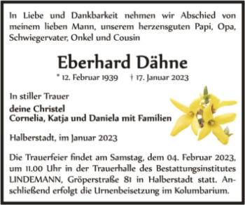 Traueranzeige von Eberhard Dähne  von Magdeburger Volksstimme