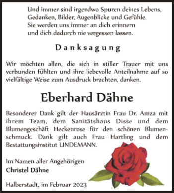 Traueranzeige von Eberhard Dähne  von Magdeburger Volksstimme