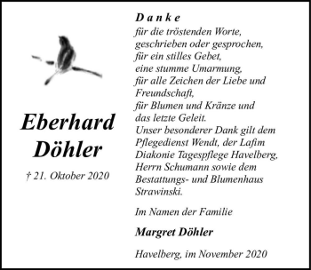 Traueranzeige von Eberhard Döhler  von Magdeburger Volksstimme