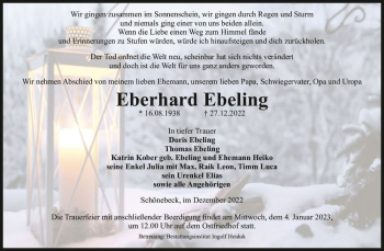 Traueranzeige von Eberhard Ebeling  von Magdeburger Volksstimme