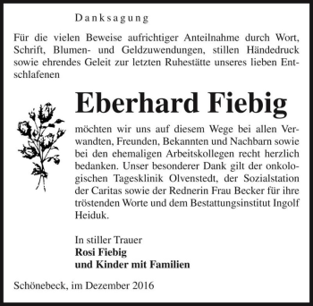 Traueranzeige von Eberhard Fiebig  von Magdeburger Volksstimme