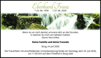 Traueranzeige von Eberhard Franz  von Magdeburger Volksstimme