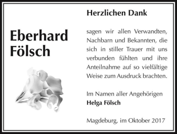 Traueranzeige von Eberhard Fölsch  von Magdeburger Volksstimme