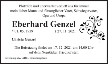 Traueranzeige von Eberhard Genzel  von Magdeburger Volksstimme