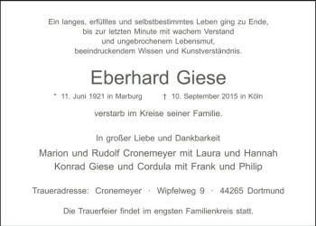 Traueranzeige von Eberhard Giese  von Magdeburger Volksstimme