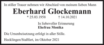 Traueranzeige von Eberhard Glockemann  von Magdeburger Volksstimme