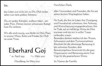 Traueranzeige von Eberhard Goj  von Magdeburger Volksstimme