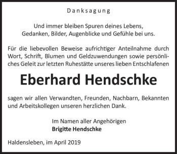 Traueranzeige von Eberhard Hendschke  von Magdeburger Volksstimme