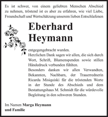 Traueranzeige von Eberhard Heymann  von Magdeburger Volksstimme