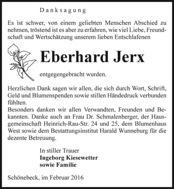 Traueranzeige von Eberhard Jerx  von Magdeburger Volksstimme