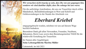 Traueranzeige von Eberhard Kriebel  von Magdeburger Volksstimme