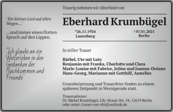 Traueranzeige von Eberhard Krumbügel  von Magdeburger Volksstimme