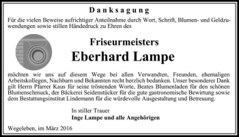 Traueranzeige von Eberhard Lampe  von Magdeburger Volksstimme