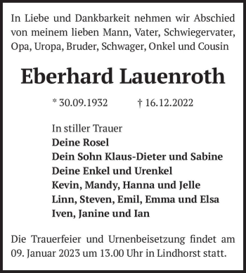 Traueranzeige von Eberhard Lauenroth  von Magdeburger Volksstimme