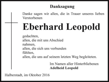 Traueranzeige von Eberhard Leopold  von Magdeburger Volksstimme