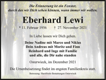 Traueranzeige von Eberhard Lewi  von Magdeburger Volksstimme