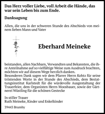 Traueranzeige von Eberhard Meineke  von Magdeburger Volksstimme