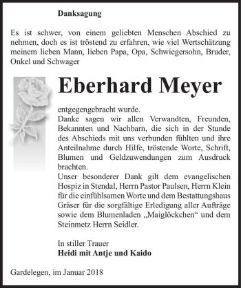 Traueranzeige von Eberhard Meyer  von Magdeburger Volksstimme