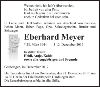 Traueranzeige von Eberhard Meyer  von Magdeburger Volksstimme