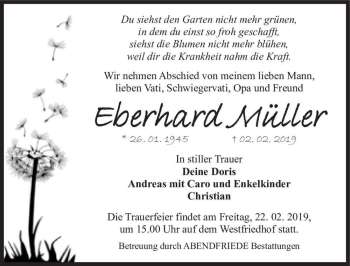 Traueranzeige von Eberhard Müller  von Magdeburger Volksstimme