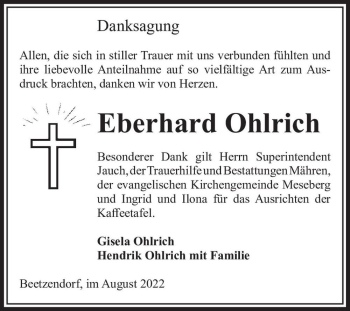 Traueranzeige von Eberhard Ohlrich  von Magdeburger Volksstimme