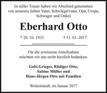 Traueranzeige von Eberhard Otto  von Magdeburger Volksstimme