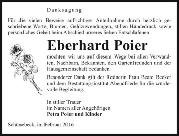 Traueranzeige von Eberhard Poier  von Magdeburger Volksstimme
