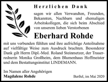 Traueranzeige von Eberhard Rohde  von Magdeburger Volksstimme