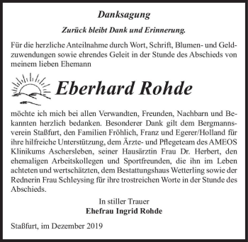 Traueranzeige von Eberhard Rohde  von Magdeburger Volksstimme