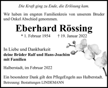 Traueranzeige von Eberhard Rössing  von Magdeburger Volksstimme