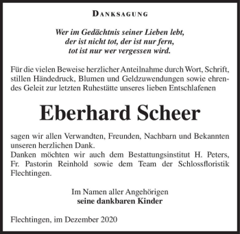 Traueranzeige von Eberhard Scheer  von Magdeburger Volksstimme