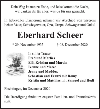 Traueranzeige von Eberhard Scheer  von Magdeburger Volksstimme