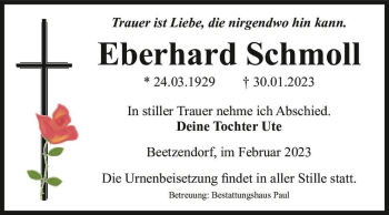 Traueranzeige von Eberhard Schmoll  von Magdeburger Volksstimme