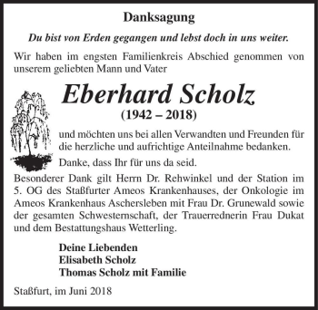 Traueranzeige von Eberhard Scholz  von Magdeburger Volksstimme