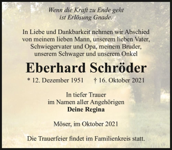 Traueranzeige von Eberhard Schröder  von Magdeburger Volksstimme