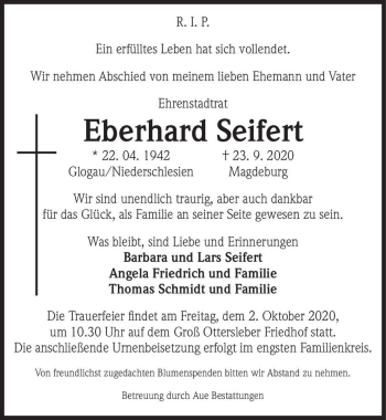 Traueranzeige von Eberhard Seifert  von Magdeburger Volksstimme