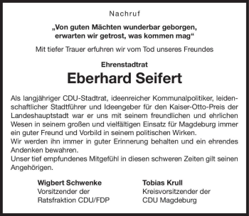 Traueranzeige von Eberhard Seifert  von Magdeburger Volksstimme