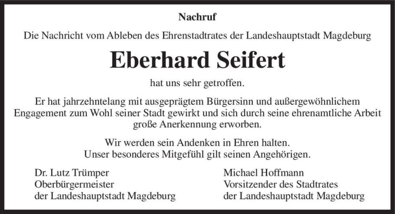  Traueranzeige für Eberhard Seifert  vom 02.10.2020 aus Magdeburger Volksstimme