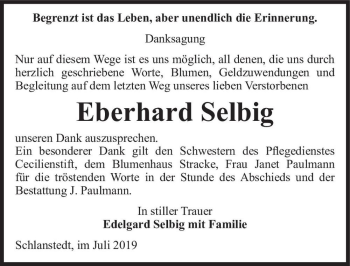 Traueranzeige von Eberhard Selbig  von Magdeburger Volksstimme