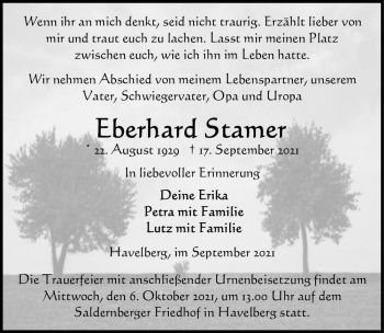 Traueranzeige von Eberhard Stamer  von Magdeburger Volksstimme