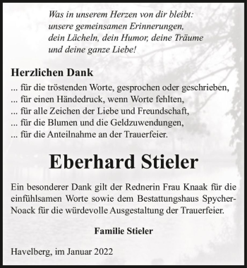 Traueranzeige von Eberhard Stieler  von Magdeburger Volksstimme