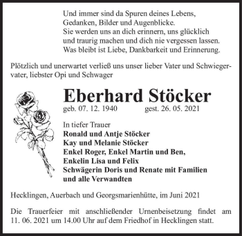 Traueranzeige von Eberhard Stöcker  von Magdeburger Volksstimme