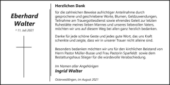 Traueranzeige von Eberhard Walter  von Magdeburger Volksstimme