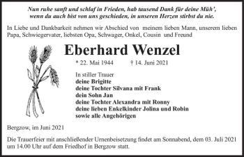 Traueranzeige von Eberhard Wenzel  von Magdeburger Volksstimme
