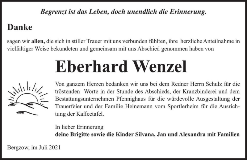  Traueranzeige für Eberhard Wenzel  vom 10.07.2021 aus Magdeburger Volksstimme
