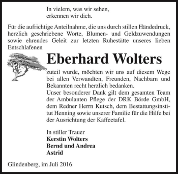 Traueranzeige von Eberhard Wolters  von Magdeburger Volksstimme